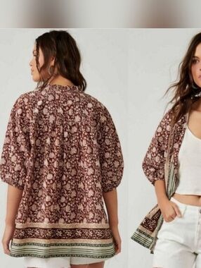 NWT Free People Batik Border Blouse Size XL - 100% Cotton